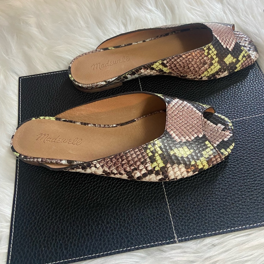 Madewell Snake Print Peep Toe Mules Sz 7 - Picture 4 of 8